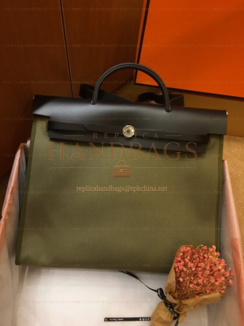 Replica Hermes Olive Green Black Herbag Zip 39 Bag