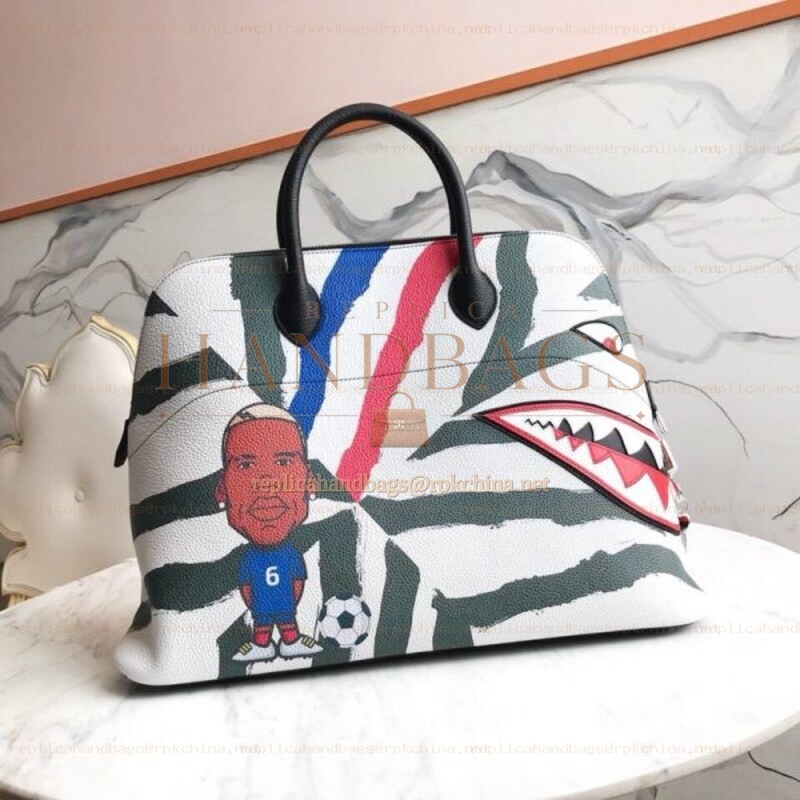 Replica Hermes White Multicolor Character Print Bolide 45 Bag