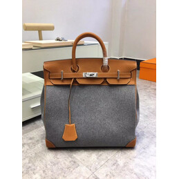 Replica Hermes Gray Felt Tan Leather Birkin 40 Bag