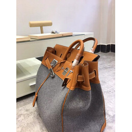 Replica Hermes Gray Felt Tan Leather Birkin 40 Bag