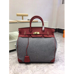 Replica Hermes Gray Felt Burgundy Leather Birkin 40 Bag