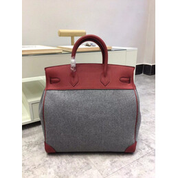 Replica Hermes Gray Felt Burgundy Leather Birkin 40 Bag