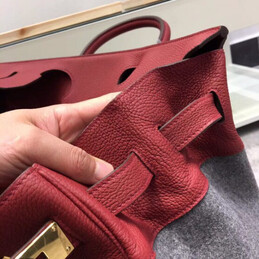 Replica Hermes Gray Felt Burgundy Leather Birkin 40 Bag