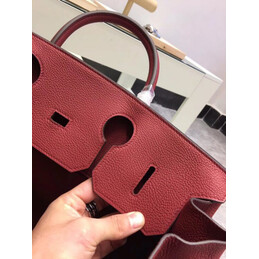 Replica Hermes Gray Felt Burgundy Leather Birkin 40 Bag