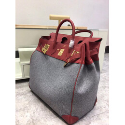 Replica Hermes Gray Felt Burgundy Leather Birkin 40 Bag