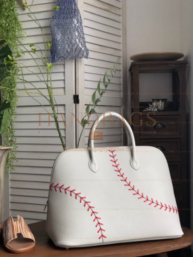 Replica Hermes White Baseball Stitch Bolide 45 Bag