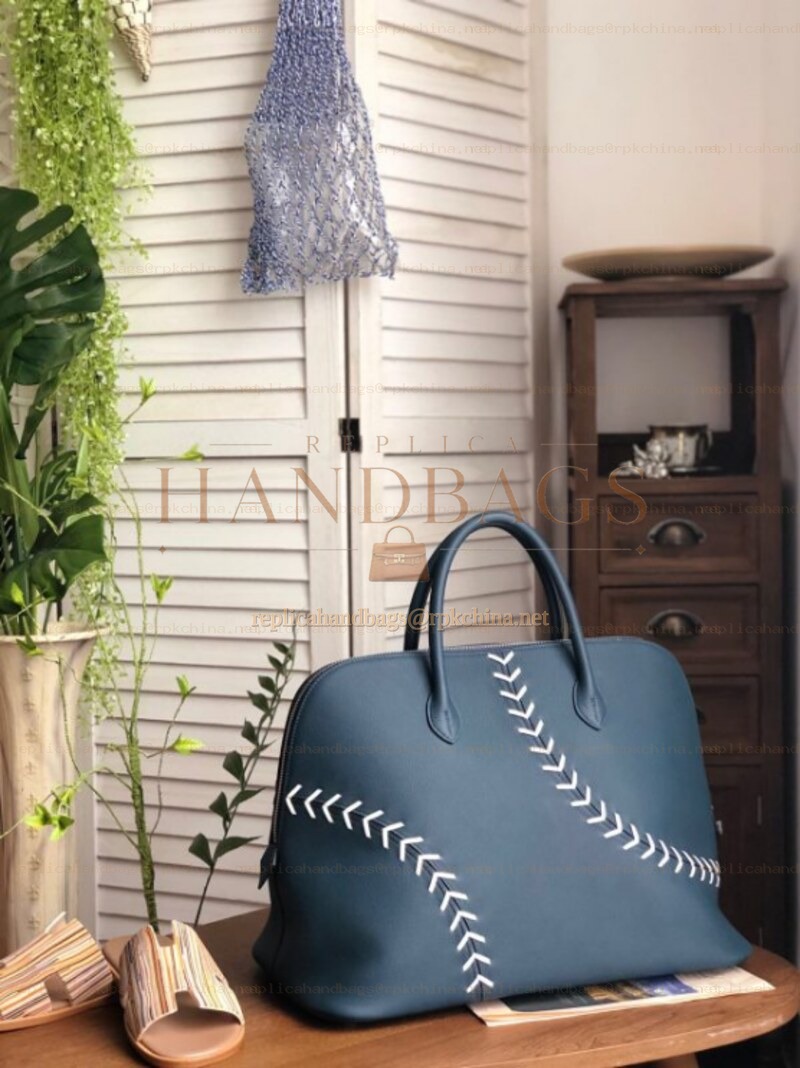 Replica Hermes Navy Blue Baseball Stitch Bolide 45 Bag