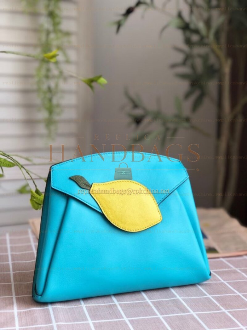 Replica Hermes Turquoise Lemon Charm Hermail Tutti Frutti Pouch