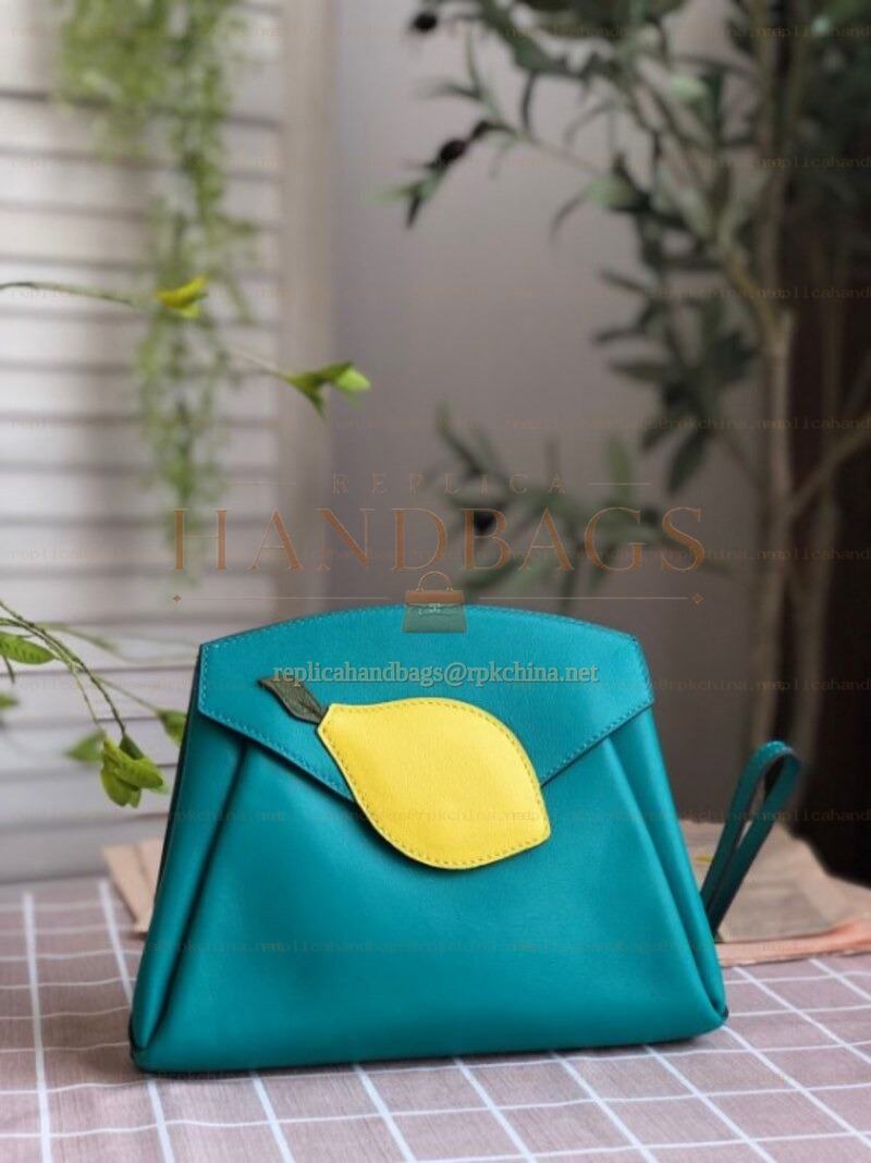 Replica Hermes Teal Lemon Charm Hermail Tutti Frutti Pouch
