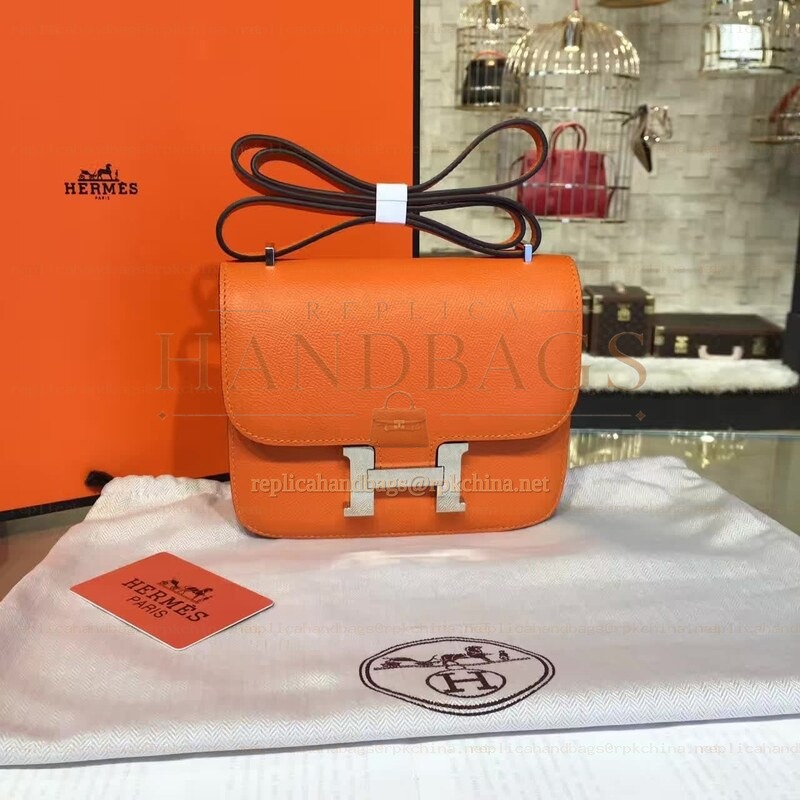 Replica Hermes Orange Constance 24 Palladium Hardware Bag