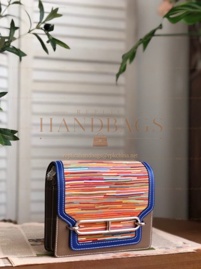 Replica Hermes Blue Multicolor Print Roulis 23 Bag