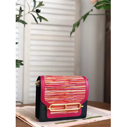 Replica Hermes Black Pink Multicolor Print Roulis 23 Bag