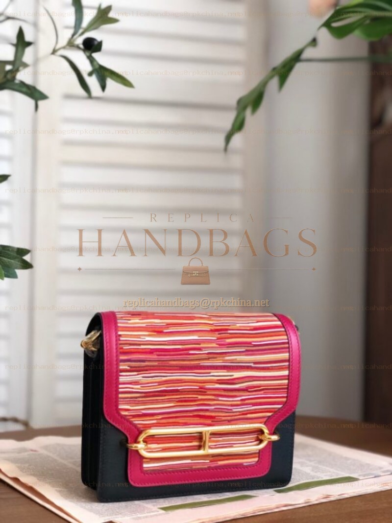 Replica Hermes Black Pink Multicolor Print Roulis 23 Bag