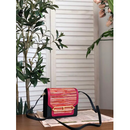 Replica Hermes Black Pink Multicolor Print Roulis 23 Bag