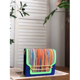 Replica Hermes Navy Blue Green Multicolor Print Roulis 23 Bag