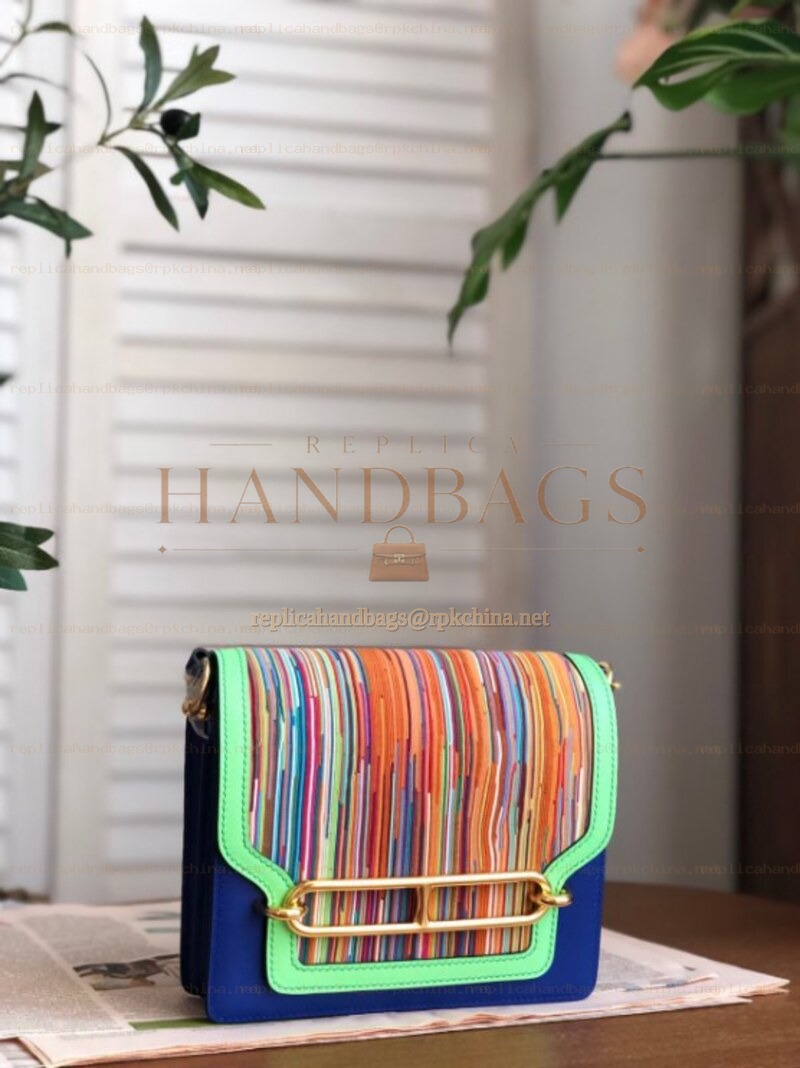 Replica Hermes Navy Blue Green Multicolor Print Roulis 23 Bag