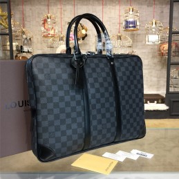 Replica Louis Vuitton Black Damier Graphite Blue Trim Porte Documents Voyage