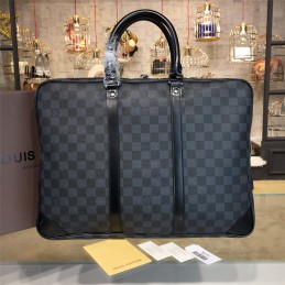 Replica Louis Vuitton Black Damier Graphite Blue Trim Porte Documents Voyage