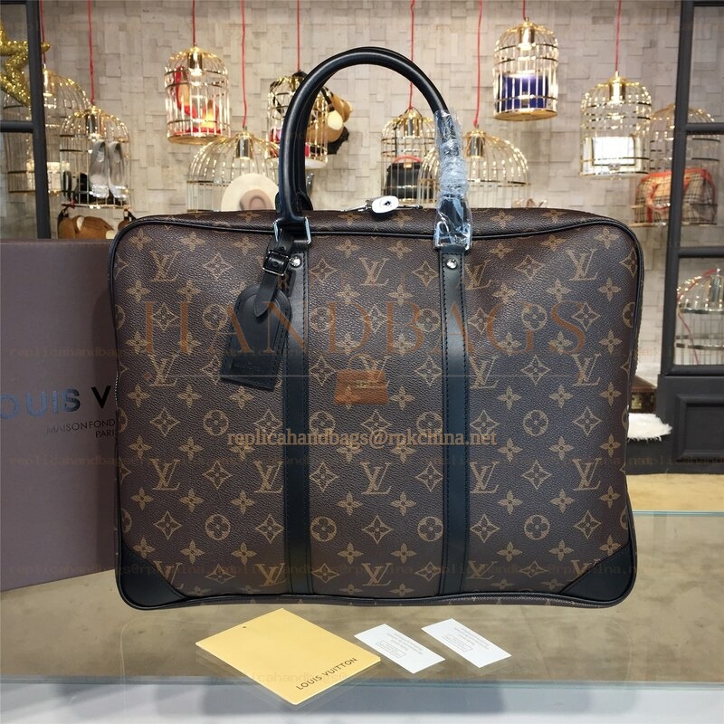 Replica Louis Vuitton Brown Monogram Blue Trim Porte Documents Voyage