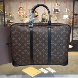 Replica Louis Vuitton Brown Monogram Blue Trim Porte Documents Voyage