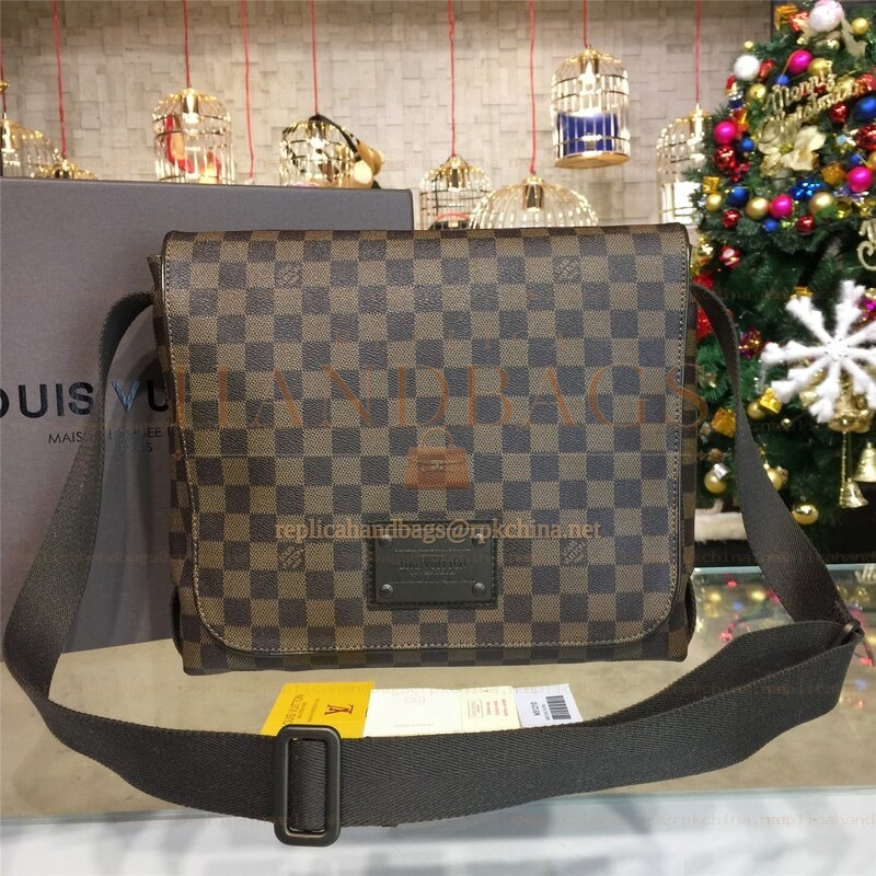 Replica Louis Vuitton Brown Damier Ebene Front Plaque Brooklyn MM