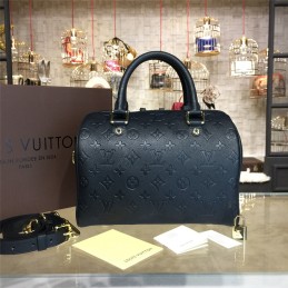 Replica Louis Vuitton Black Embossed Monogram Gold Lock Speedy 25
