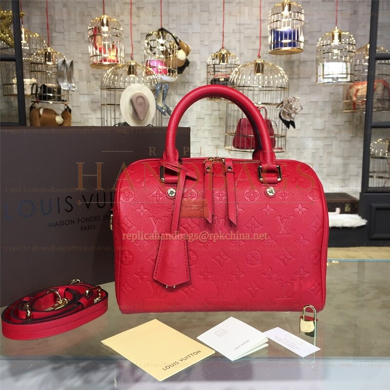 Replica Louis Vuitton Bright Red Embossed Monogram Speedy 25