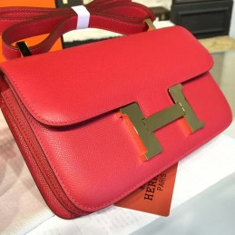 Replica Hermes Rouge Pink Constance 24 Gold Hardware Bag