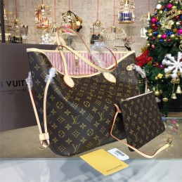 Replica Louis Vuitton Brown Monogram Pink Trim Neverfull MM