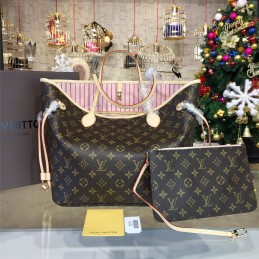 Replica Louis Vuitton Brown Monogram Pink Trim Neverfull MM