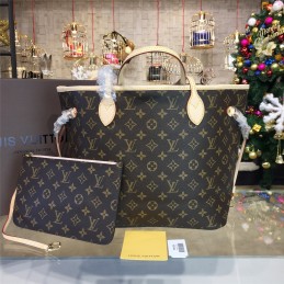 Replica Louis Vuitton Brown Monogram Pink Trim Neverfull MM