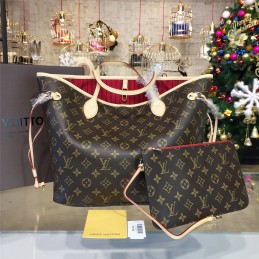 Replica Louis Vuitton Brown Monogram Beige Trim Neverfull MM