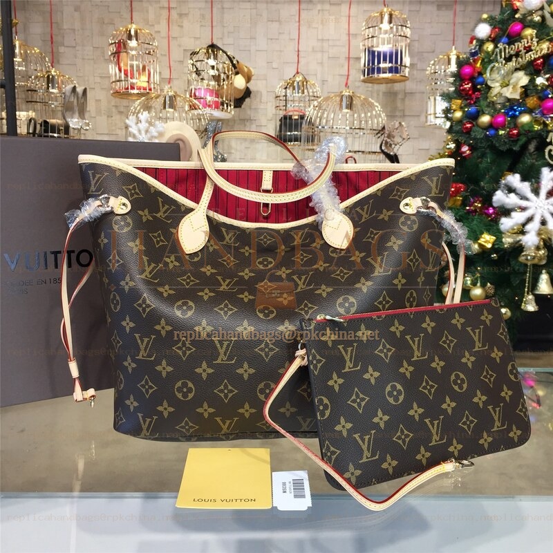 Replica Louis Vuitton Brown Monogram Beige Trim Neverfull MM
