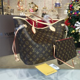 Replica Louis Vuitton Brown Monogram Beige Trim Neverfull MM