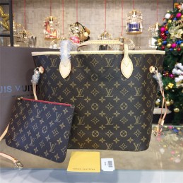Replica Louis Vuitton Brown Monogram Beige Trim Neverfull MM