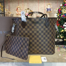 Replica Louis Vuitton Brown Damier Ebene Red Trim Neverfull MM