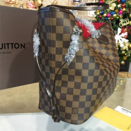 Replica Louis Vuitton Brown Damier Ebene Red Trim Neverfull MM