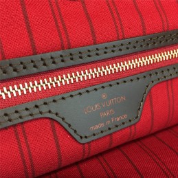 Replica Louis Vuitton Brown Damier Ebene Red Trim Neverfull MM