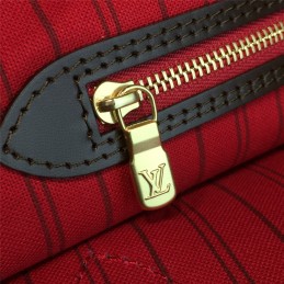 Replica Louis Vuitton Brown Damier Ebene Red Trim Neverfull MM
