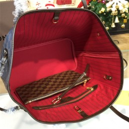 Replica Louis Vuitton Brown Damier Ebene Red Trim Neverfull MM