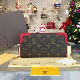 Replica Louis Vuitton Brown Monogram Red Trim Zippy Wallet Retiro