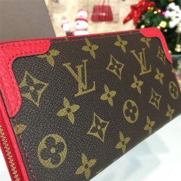 Replica Louis Vuitton Brown Monogram Red Trim Zippy Wallet Retiro