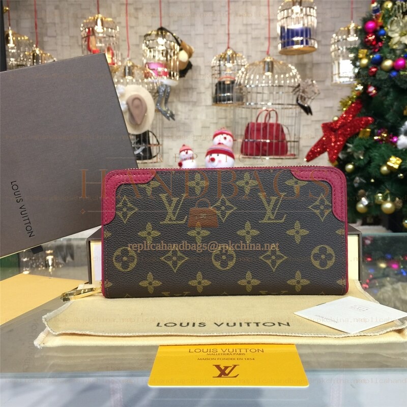 Replica Louis Vuitton Brown Monogram Burgundy Trim Zippy Wallet Retiro