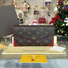 Replica Louis Vuitton Brown Monogram Fuchsia Trim Sarah Wallet