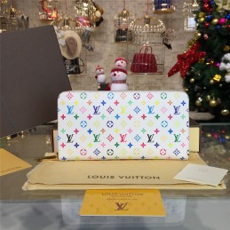 Replica Louis Vuitton White Multicolor Monogram Pink Interior Zippy Wallet