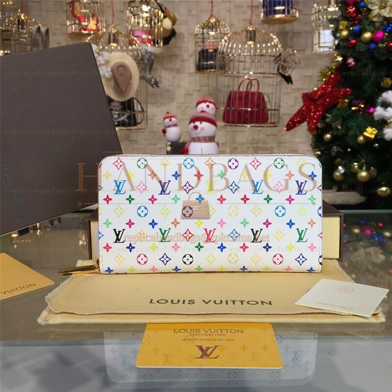 Replica Louis Vuitton White Multicolor Monogram Pink Interior Zippy Wallet
