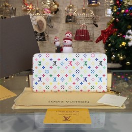 Replica Louis Vuitton White Multicolor Monogram Pink Interior Zippy Wallet
