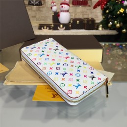 Replica Louis Vuitton White Multicolor Monogram Pink Interior Zippy Wallet
