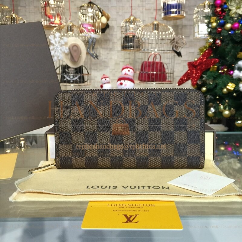 Replica Louis Vuitton Brown Damier Ebene Zippy Organizer Wallet