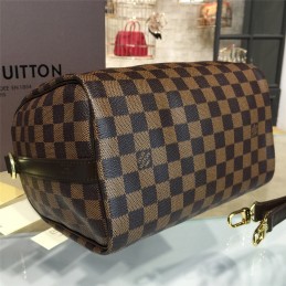 Replica Louis Vuitton Brown Damier Ebene Black Trim Speedy 25